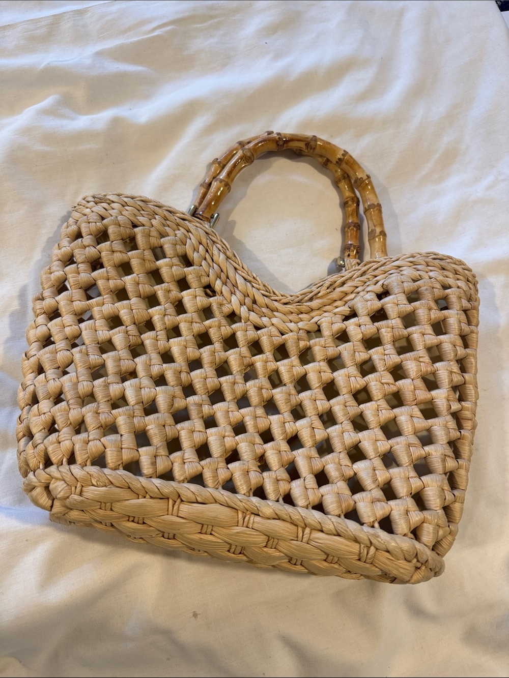 Woven Straw Bamboo Handle Tote - Natural